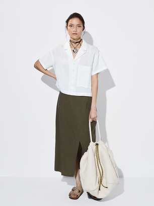Linen Short-Sleeved Shirt, White, hi-res
