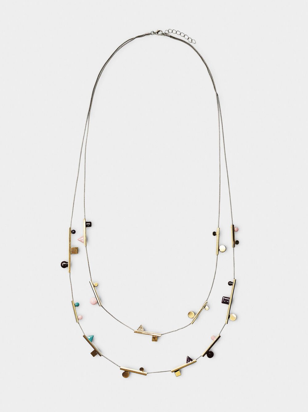 Long double necklace with geometric details