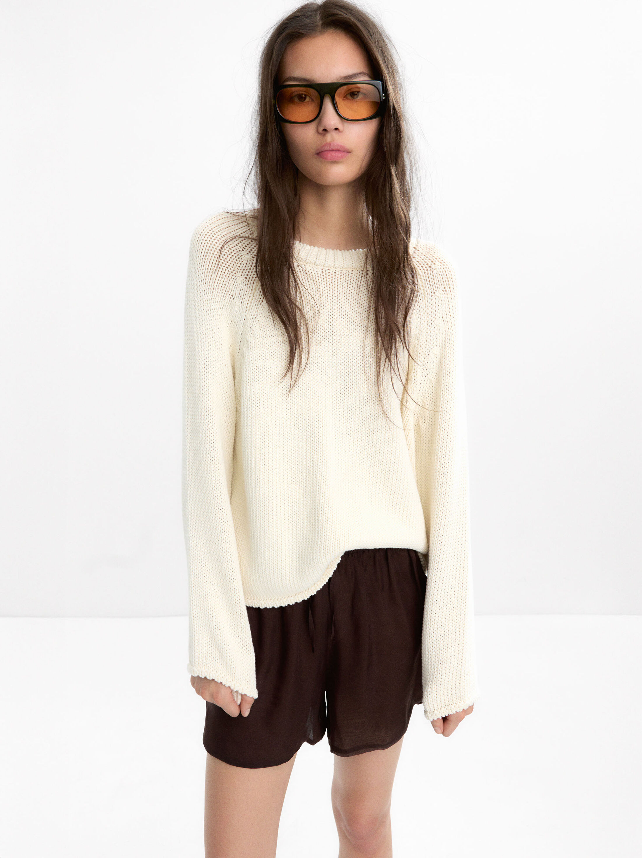 Cotton sweater with round-neck image number 1.0