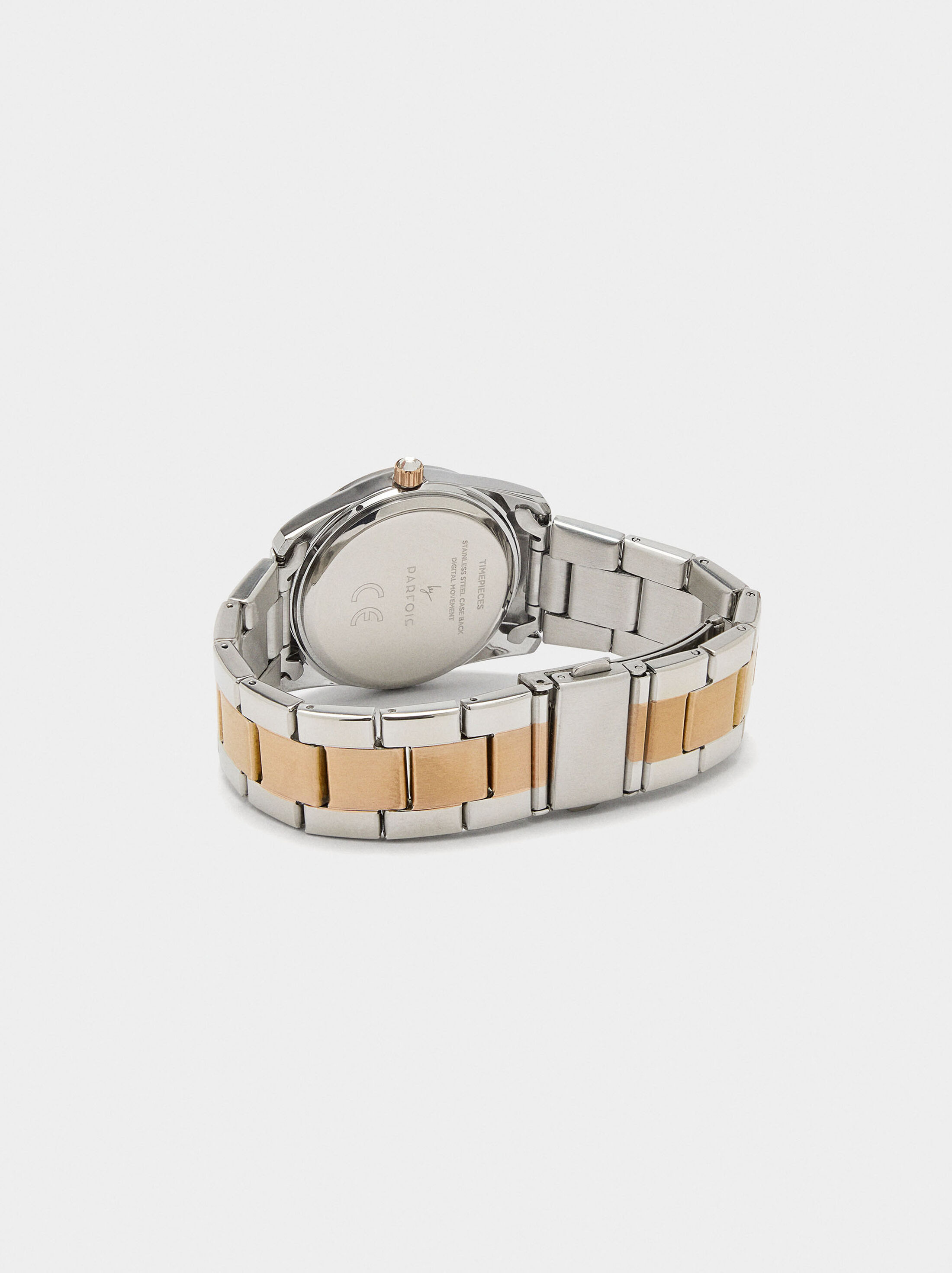 Watch with bicolor stainless steel wristband image number 2.0