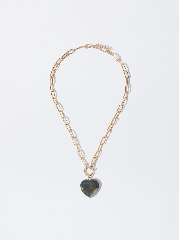 Collier Doré Avec Pendentif De Coeur, Vert, hi-res