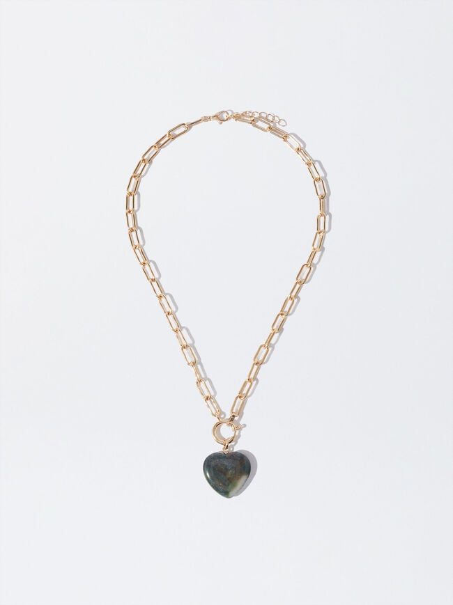 Golden Necklace With Heart Pendant