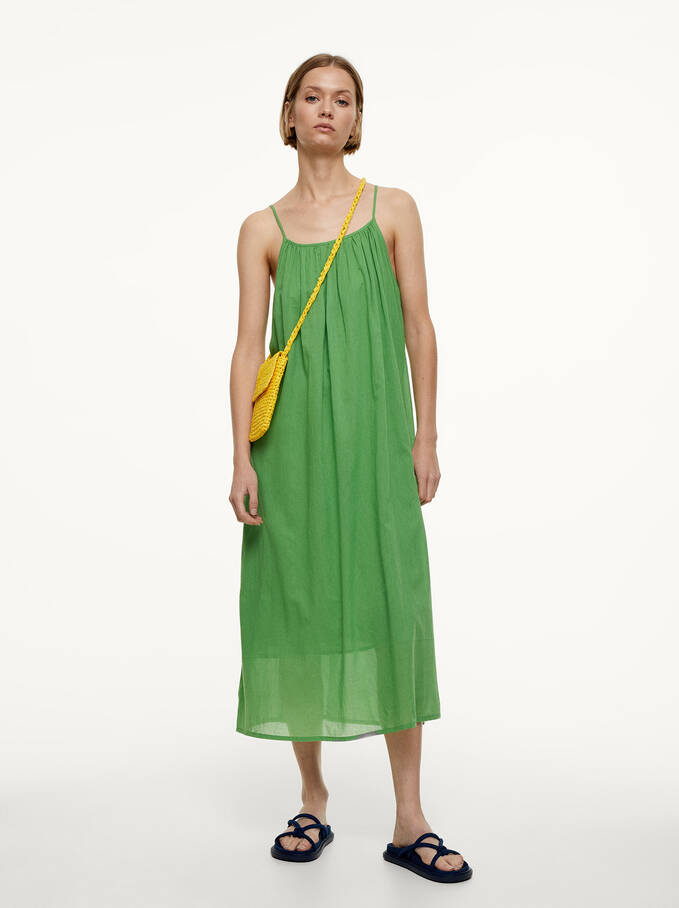 Strappy Midi Cotton Dress, Green, hi-res