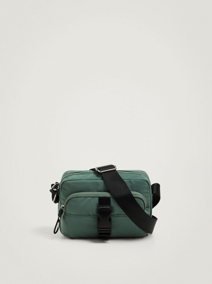 Nylon Crossbody Bag With Buckle, Khaki, hi-res