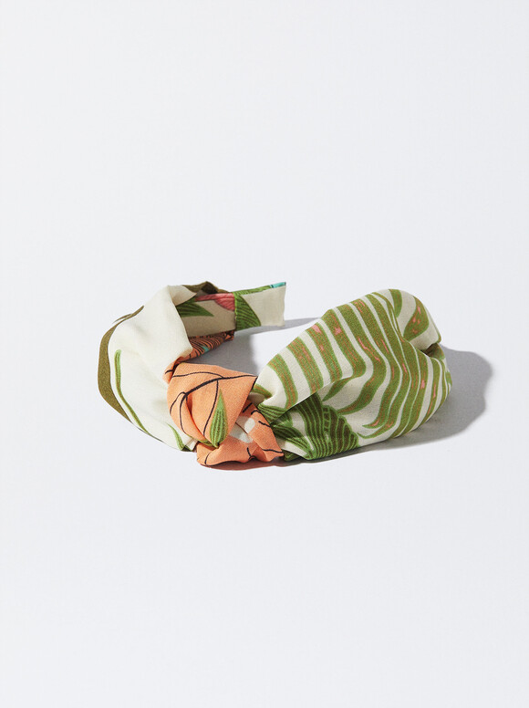 Linen Wide Headband With Knot, Multicolor, hi-res