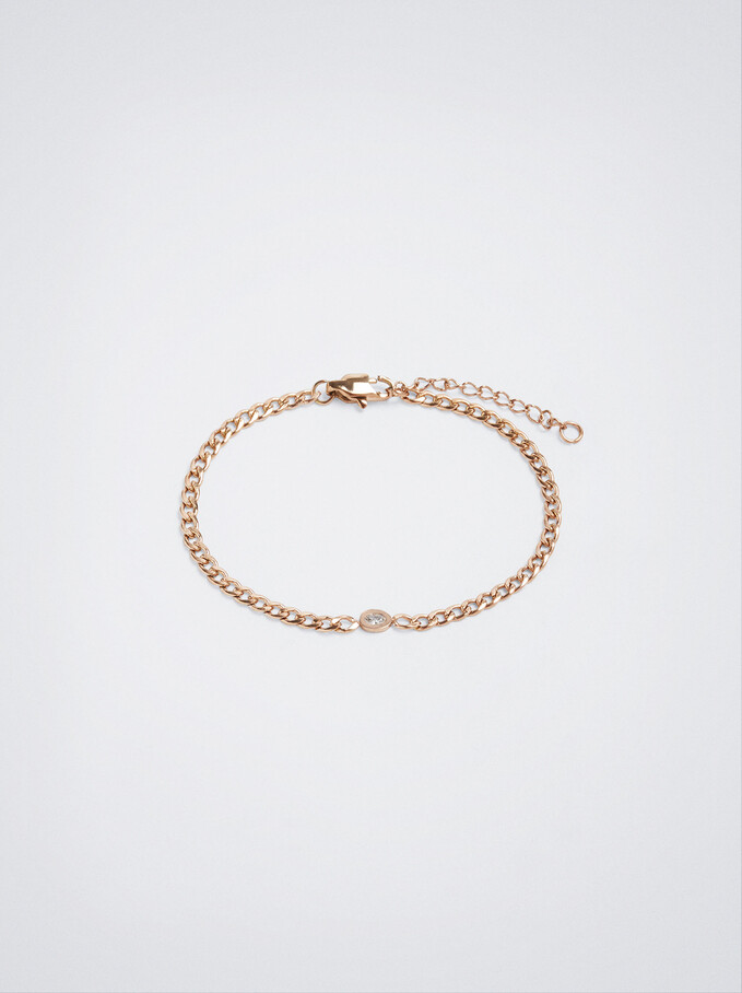Steel Bracelet With Strass, Rose Gold, hi-res