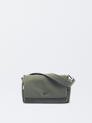 Nylon Effect Shoulder Bag, Green, hi-res