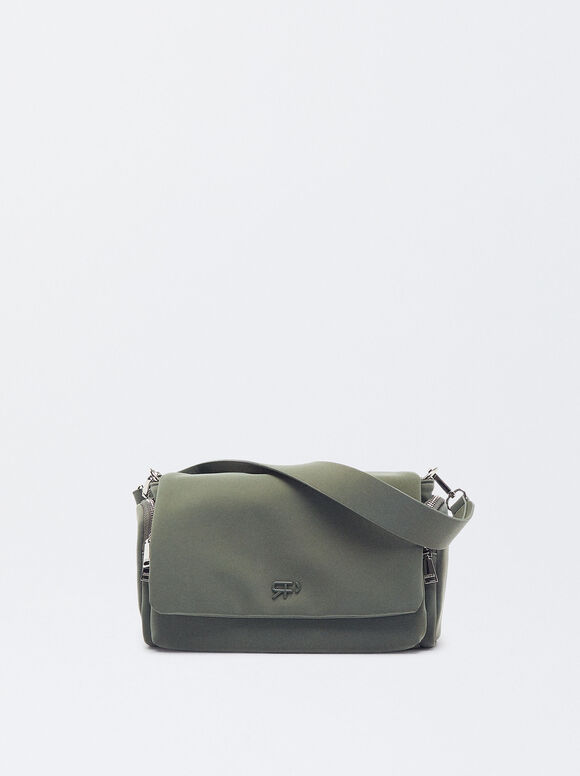 Nylon Effect Shoulder Bag, Green, hi-res