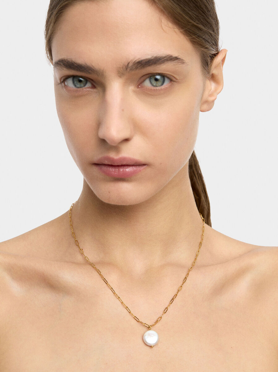 Necklace of links with pearl - Stainless steel