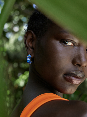 Enamel Hoop Earrings, Blue, hi-res