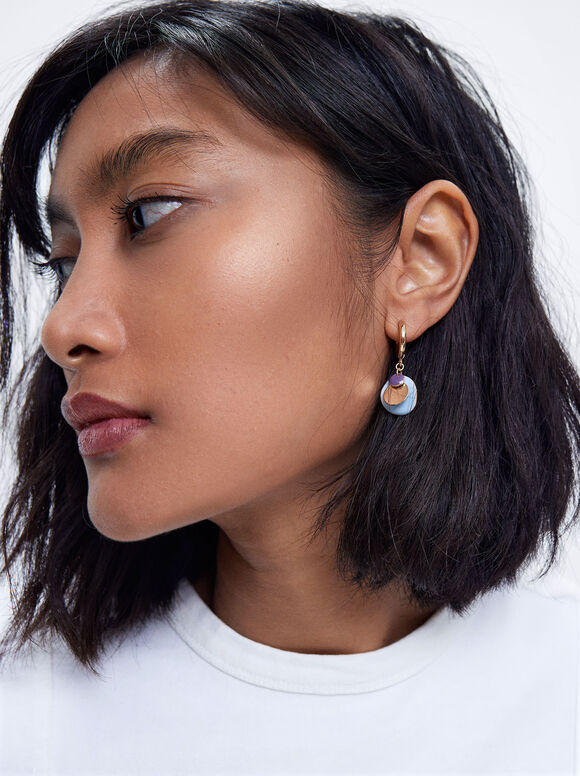 Enamel Earrings, Multicolor, hi-res