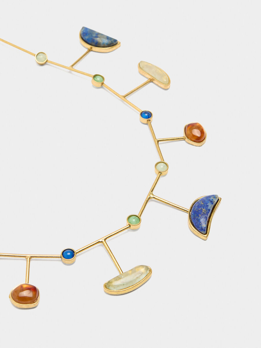 Rigid necklace with multicolor stones