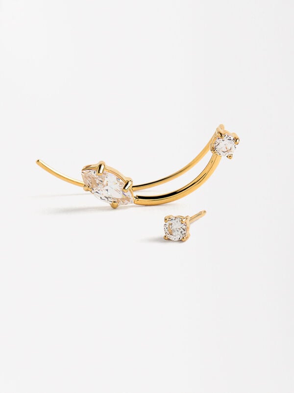 Asymmetric Earrings with Crystals - Stainless Steel