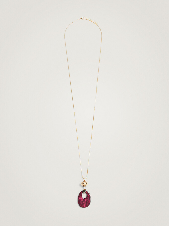 Long Necklace With Resin, Pink, hi-res