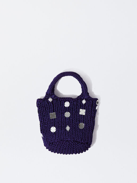 Crochet Bucket Bag, Purple, hi-res