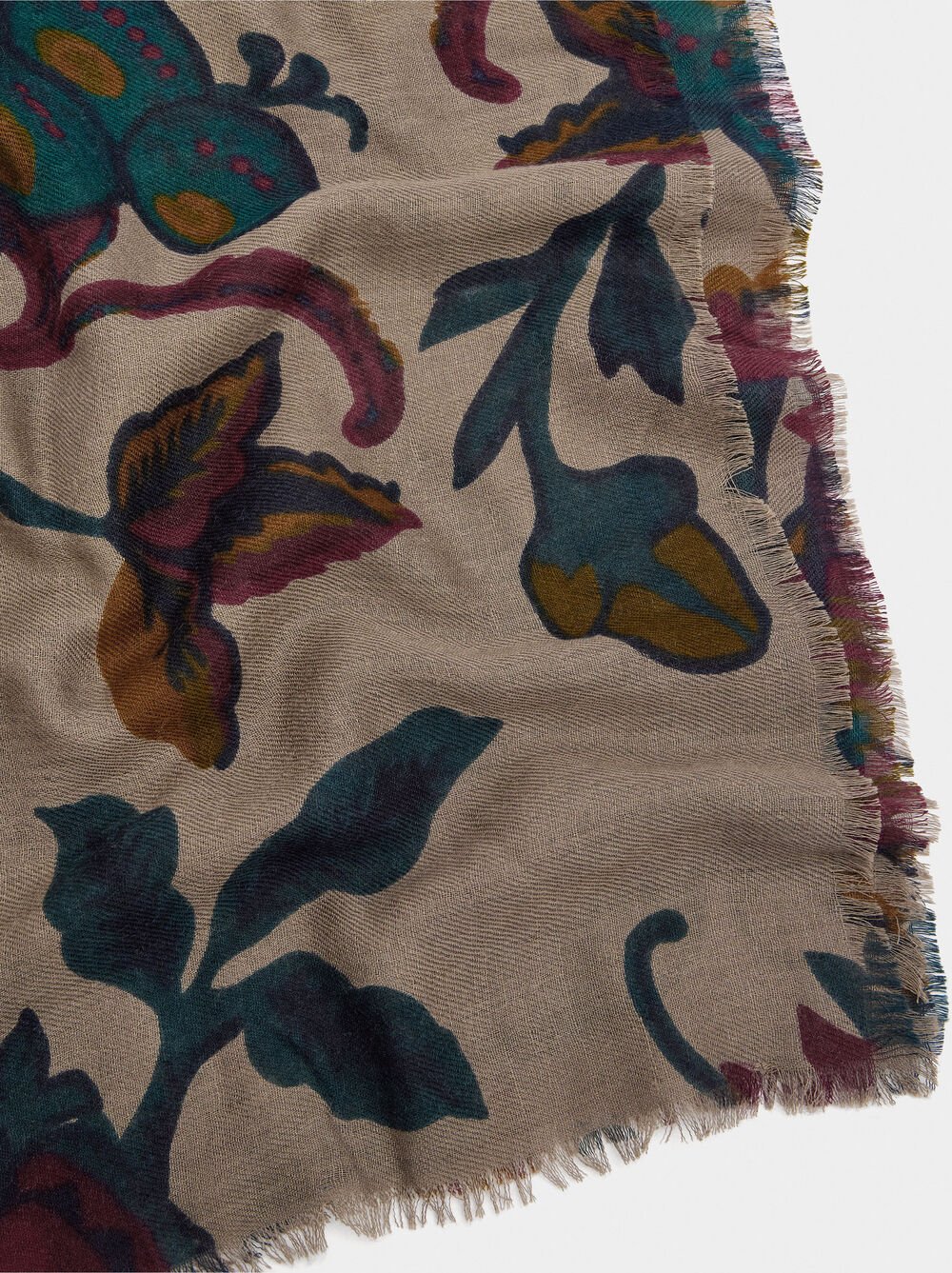 Floral printed scarf with wool