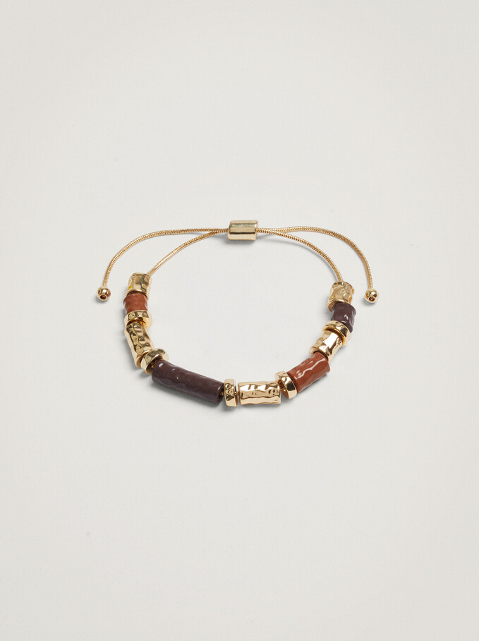 Adjustable Bracelet With Beads, Brown, hi-res
