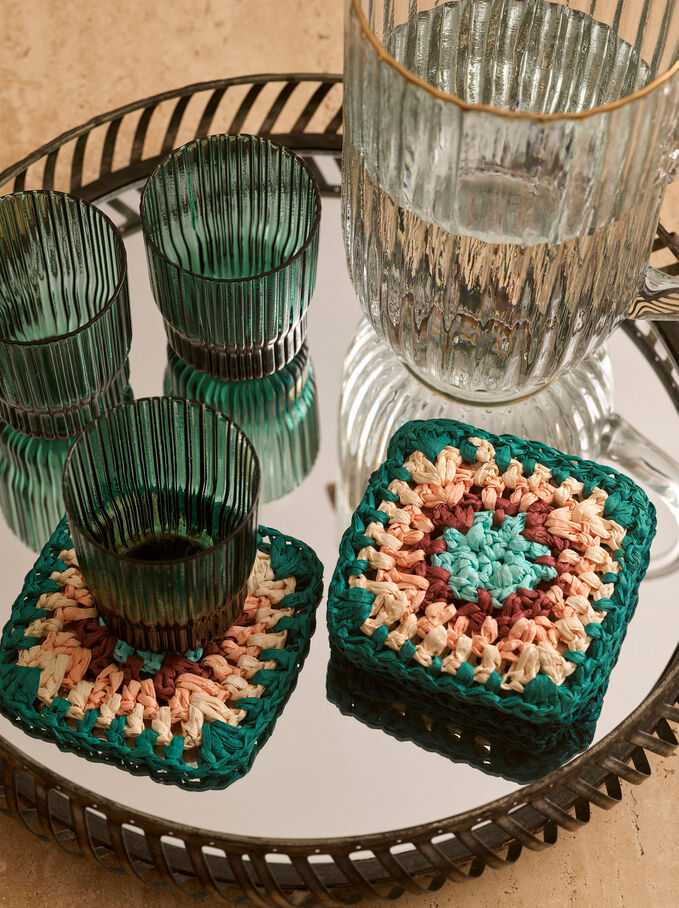 100% Raffia Coasters Set, Multicolor, hi-res