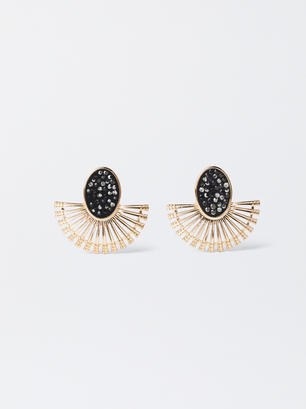 Golden Earrings With Strass, Multicolor, hi-res