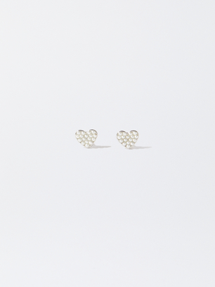 Heart Earrings With Pearls, Silver, hi-res