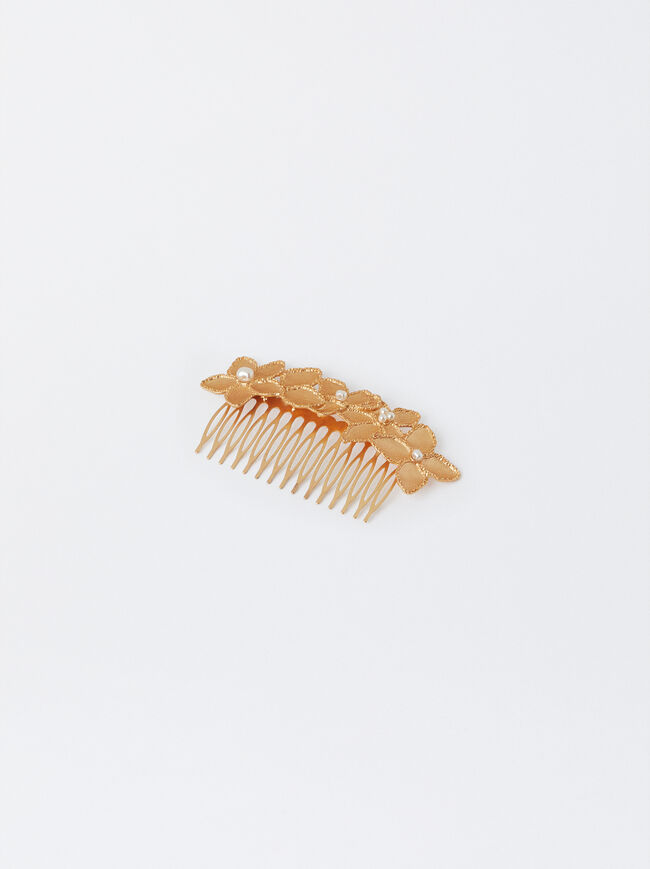 Golden Hair Comb With Flowers image number 0.0