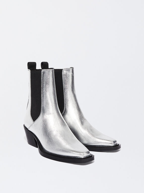 Metallic Cowboy Boots, Silver, hi-res