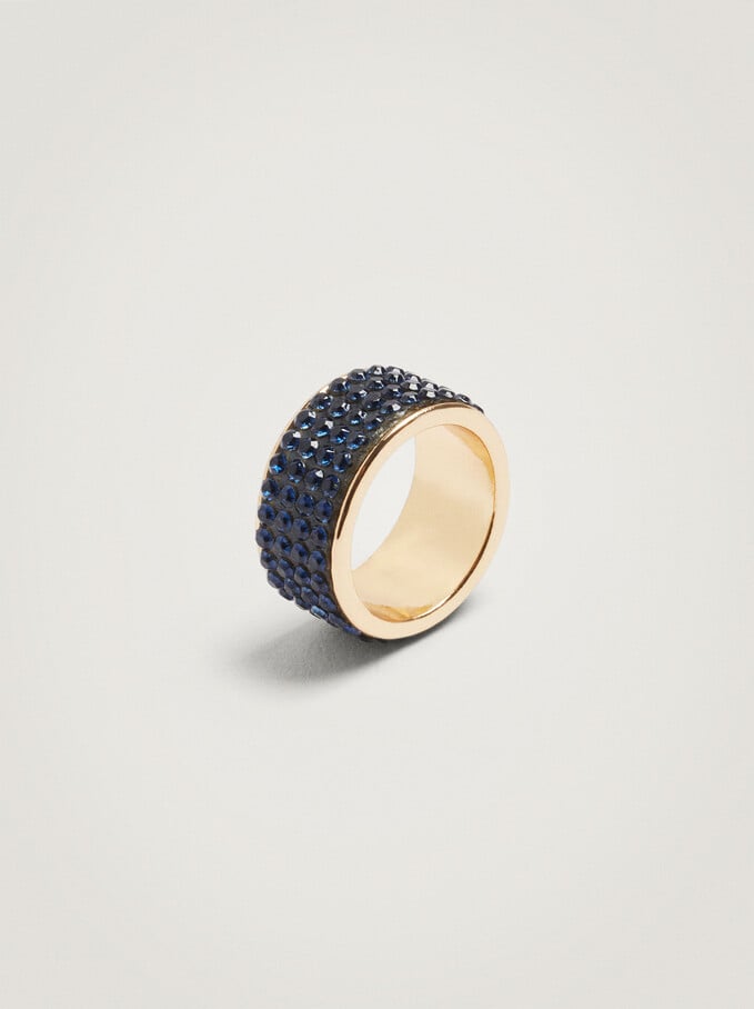 Wide Ring With Crystals, Blue, hi-res