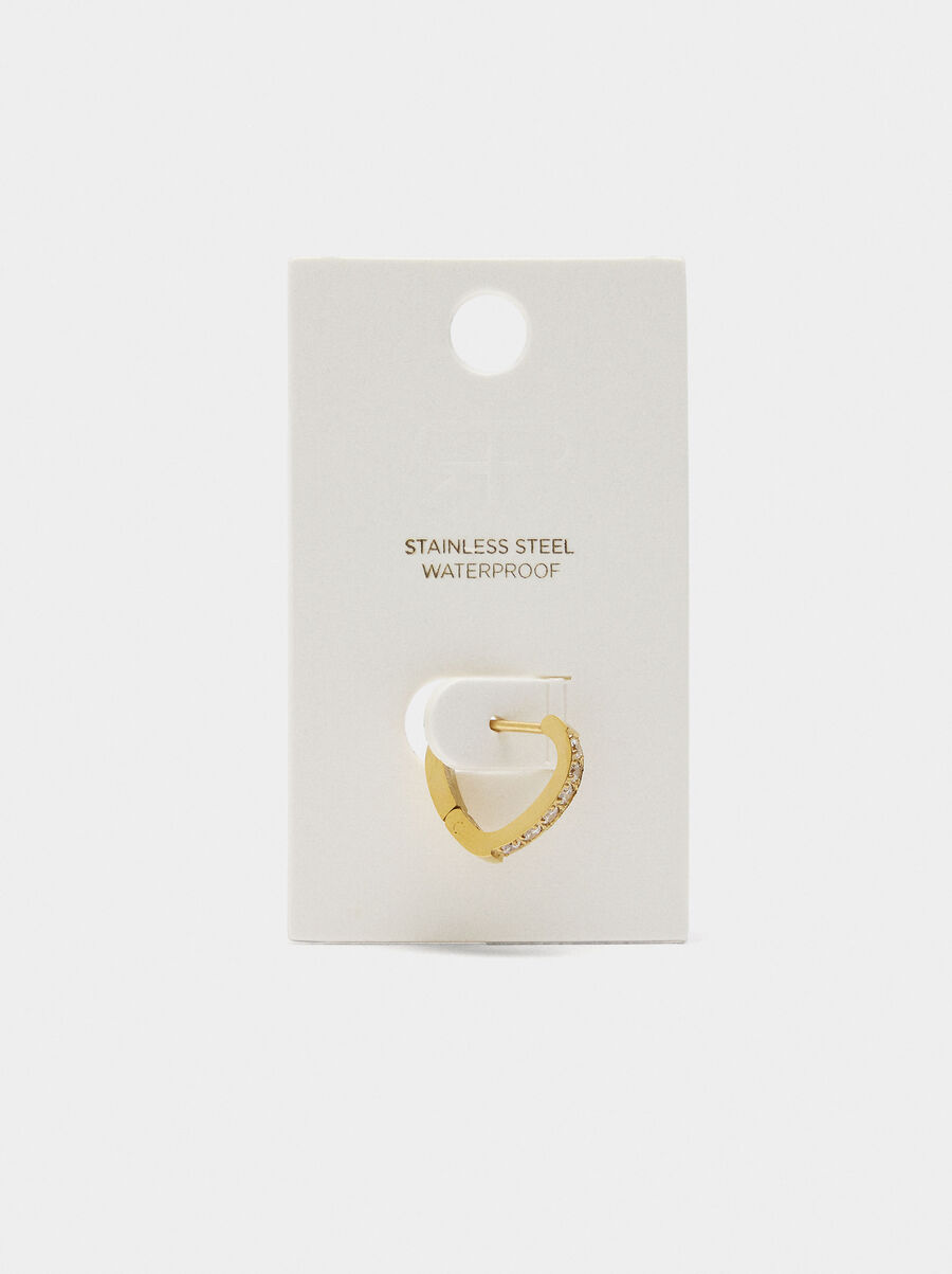 Single heart hoop and crystals - stainless steel