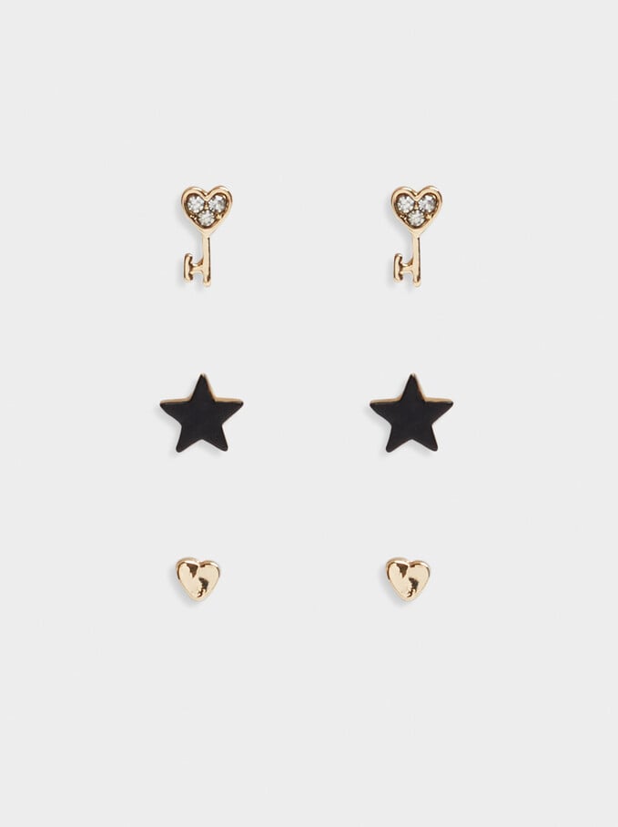 Set Of Earrings With Charms, Black, hi-res