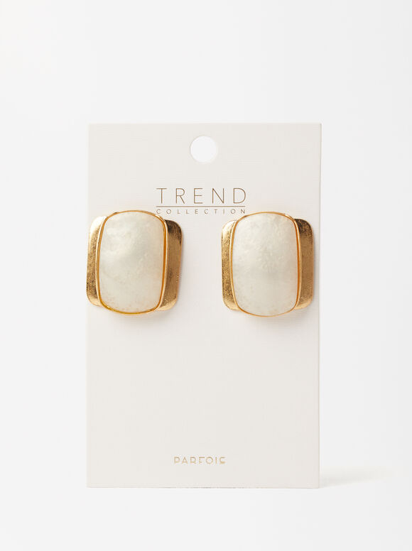 Golden Resin Earrings, Golden, hi-res