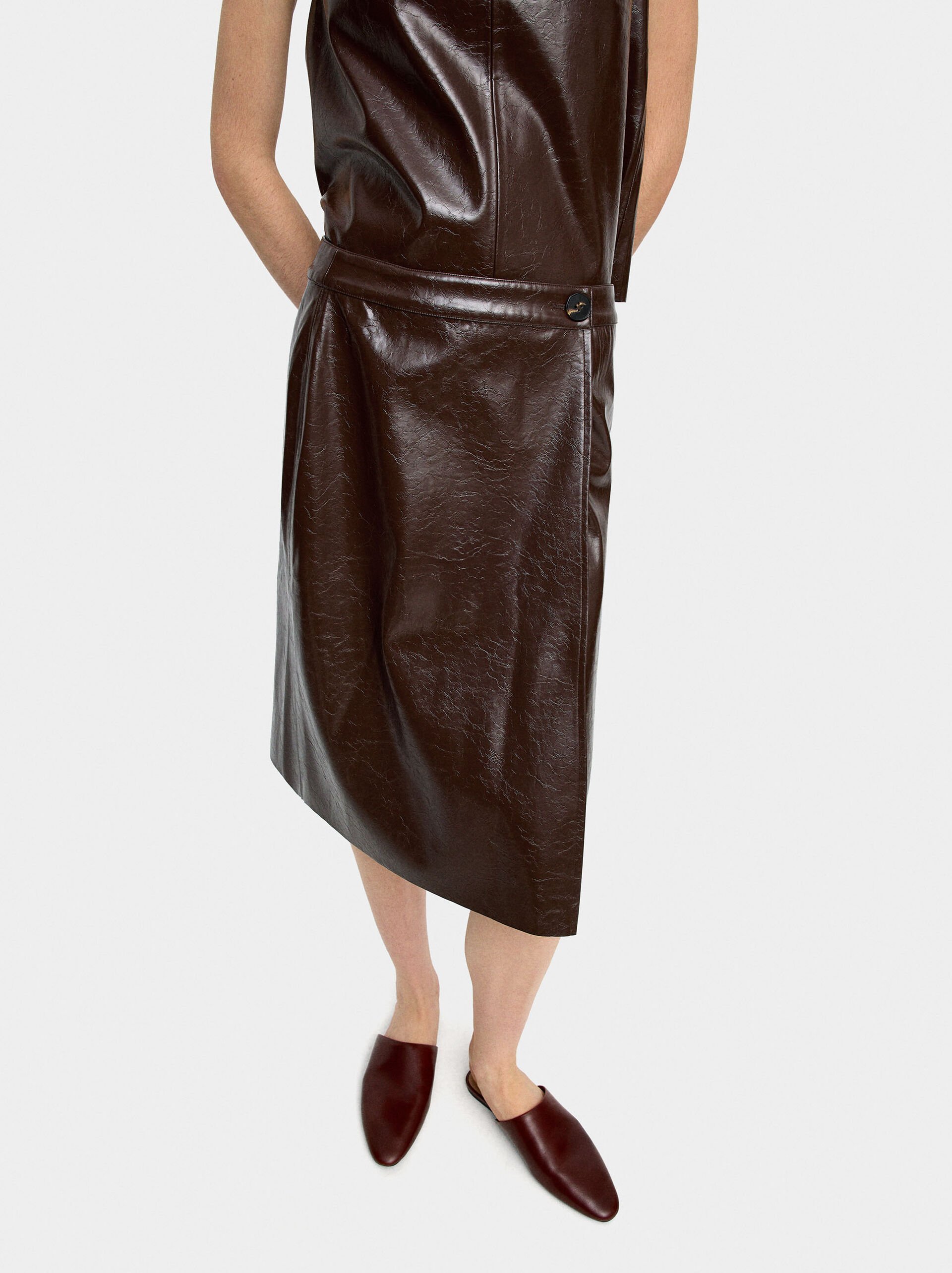 Midi skirt with leather effect image number 3.0