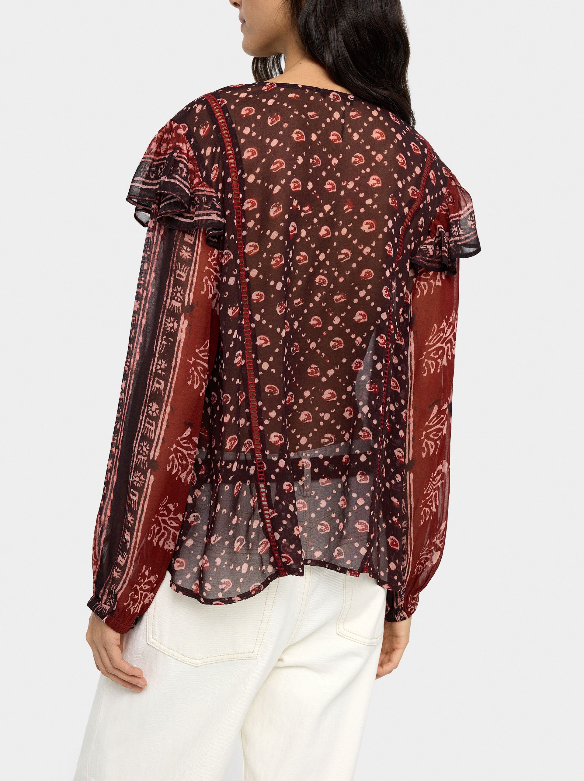 Blouse with semi-transparent print image number 4.0