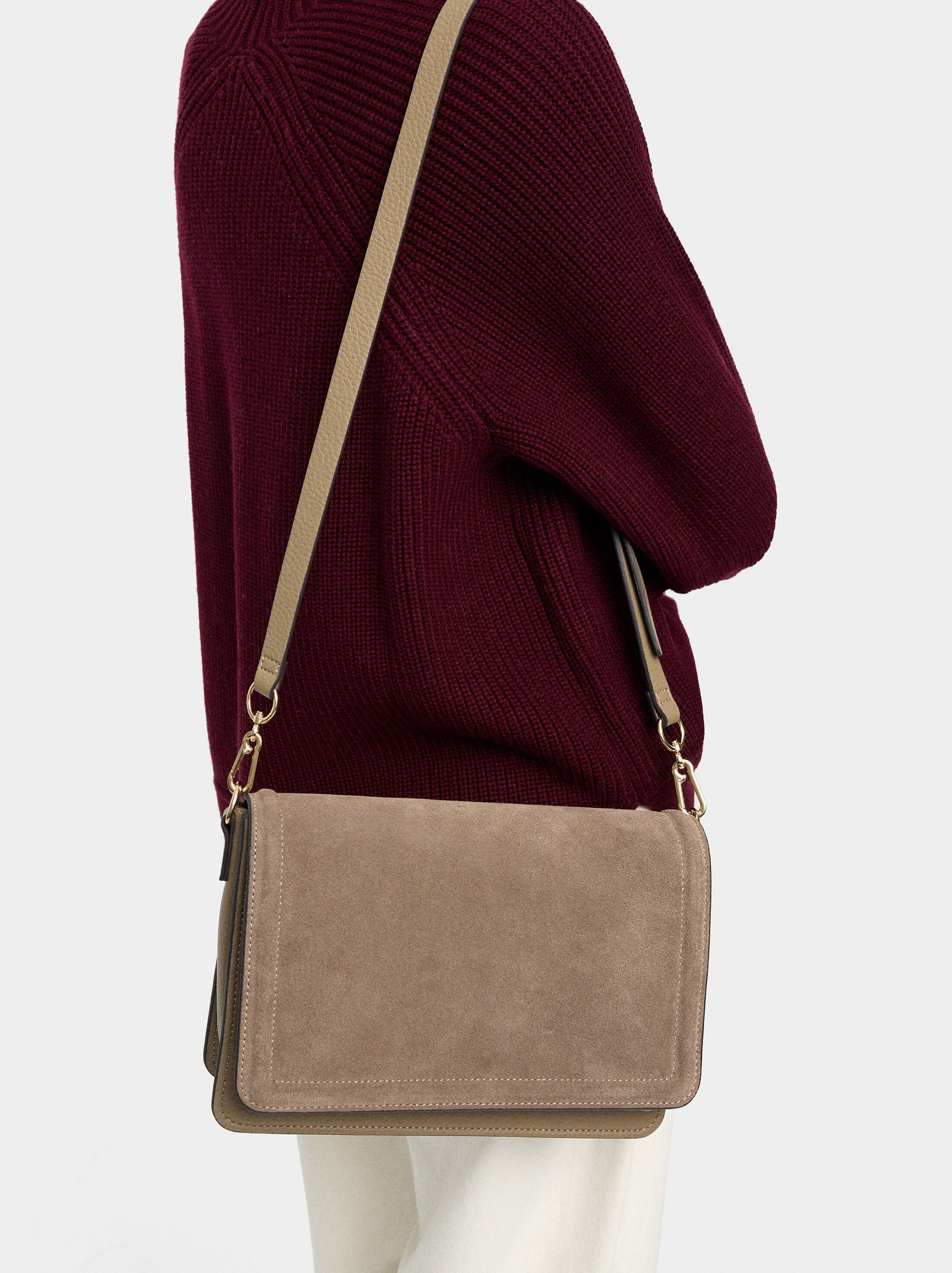 Crossbody bag with flap and leather details image number 1.0