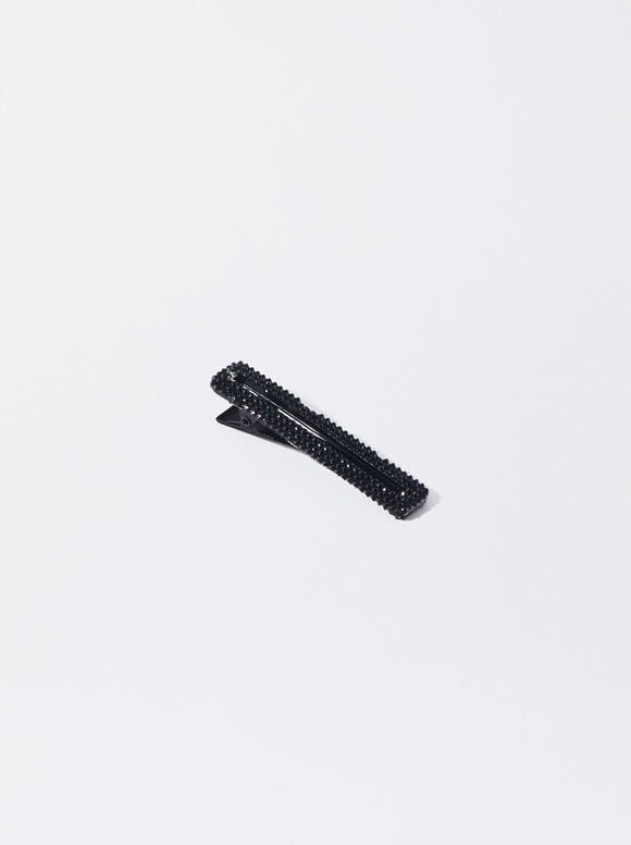 Hairpin With Crystals, Black, hi-res