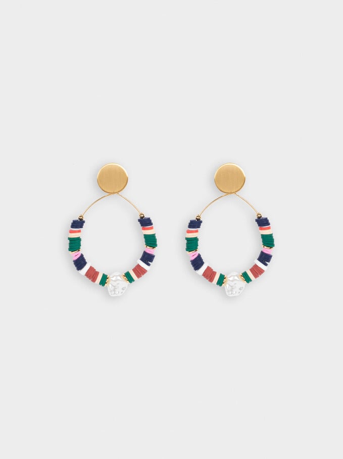 Large Earrings With Pearl And Beads, Multicolor, hi-res