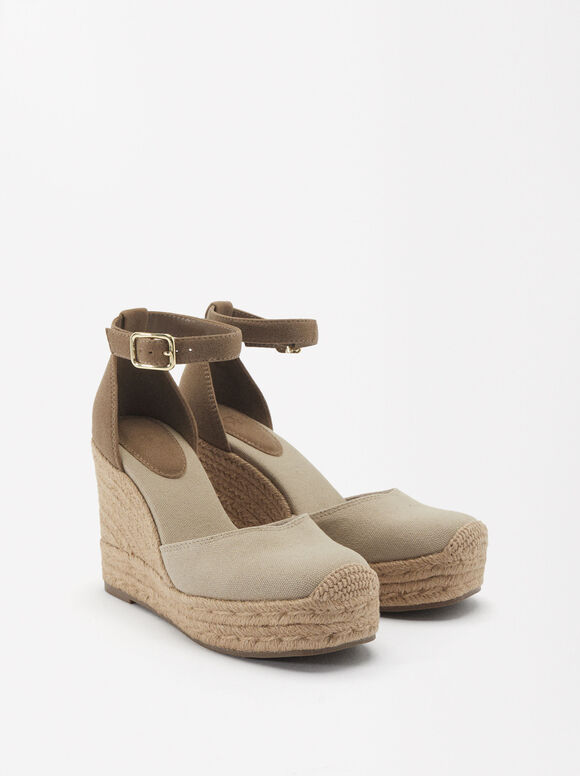 Wedges With Ankle Strap, Beige, hi-res