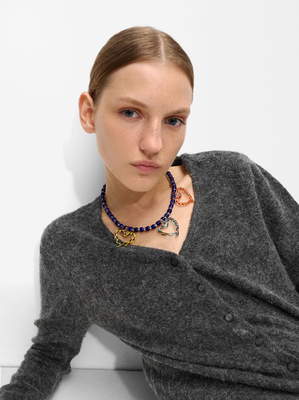 Necklace with beads and glass pendants