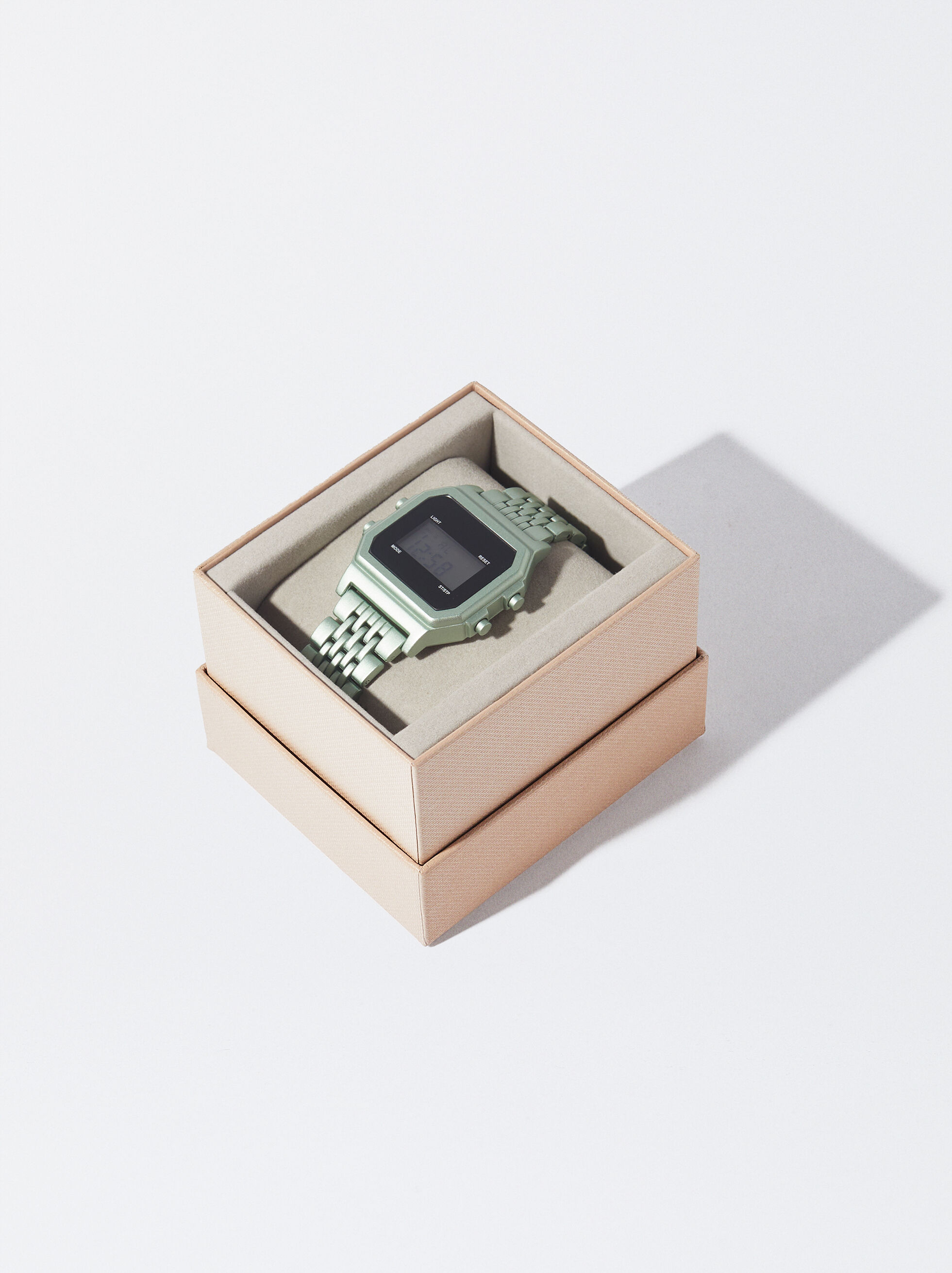 Digital Watch With Metallic Mesh Wristband Green Parfois