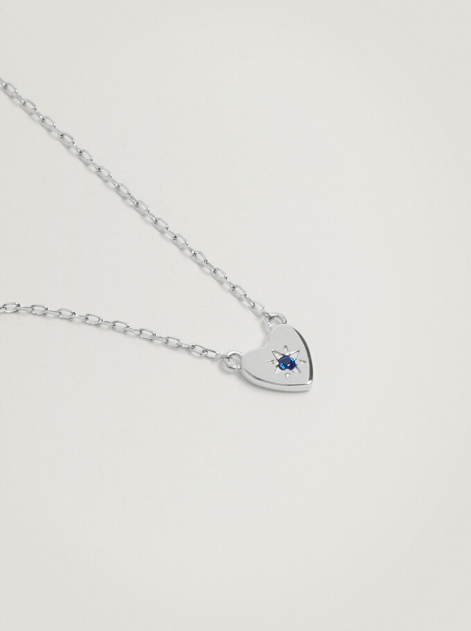 925 Silver Necklace With Heart, Navy, hi-res