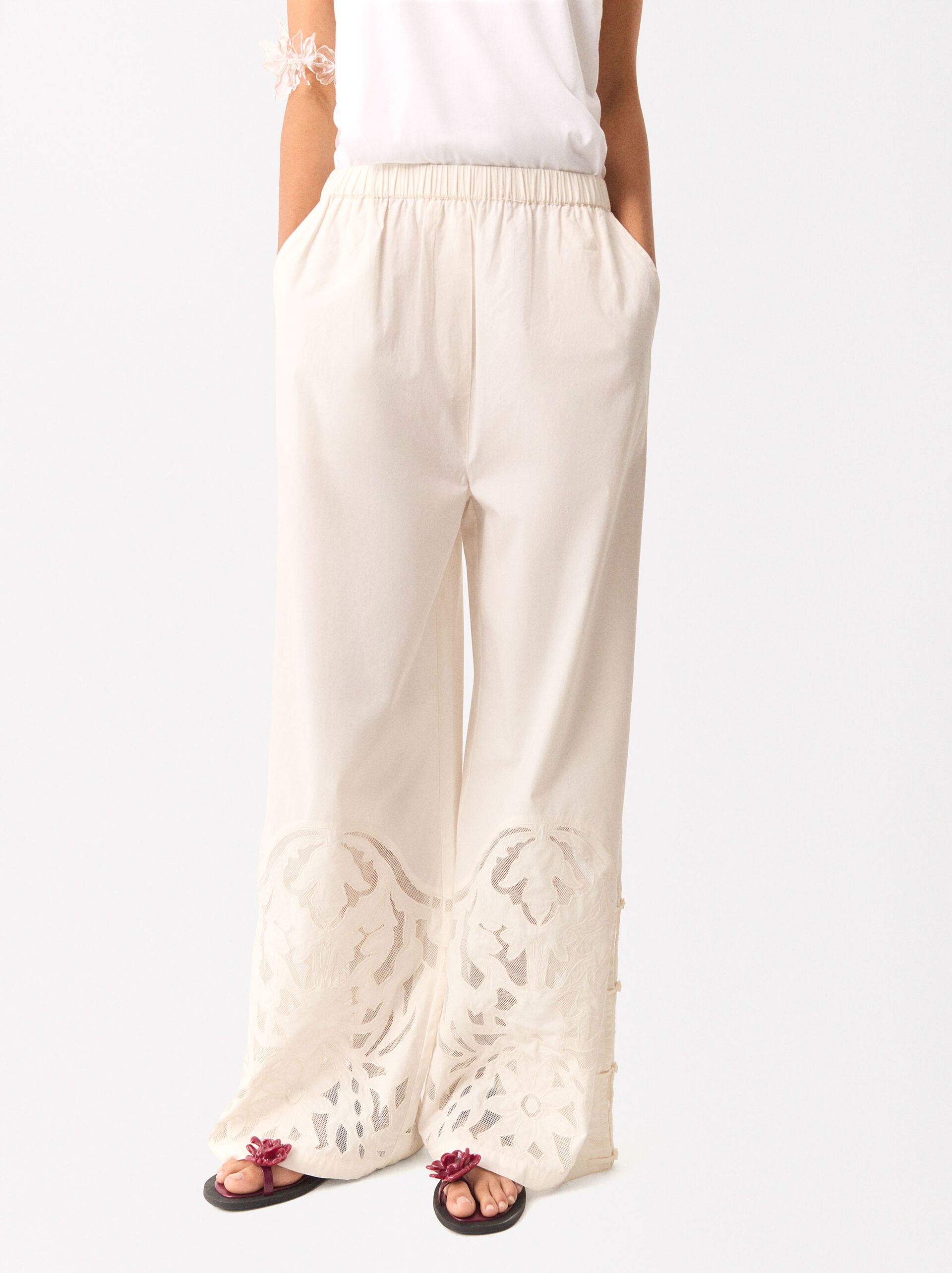 Online Exclusive - Embroidered Cotton Pants image number 2.0