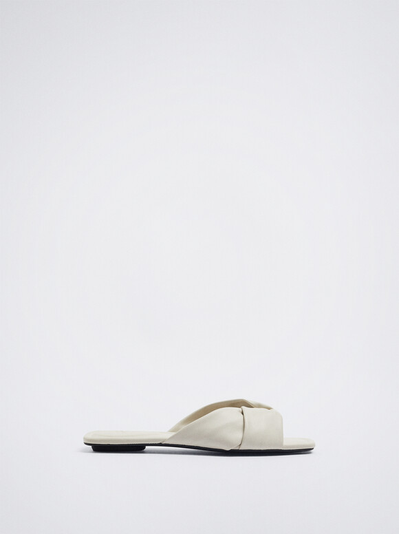 Flat Sandals With Knots, White, hi-res