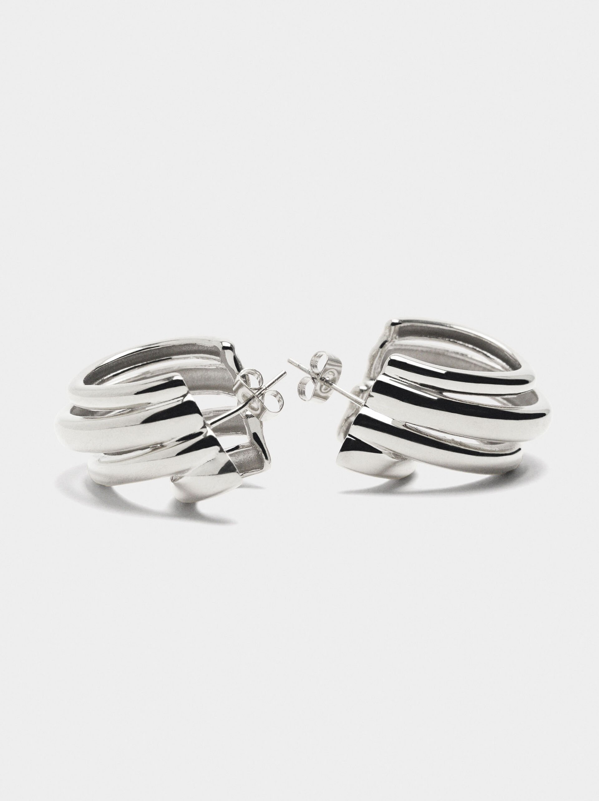 Triple-effect hoop earrings – stainless steel image number 2.0