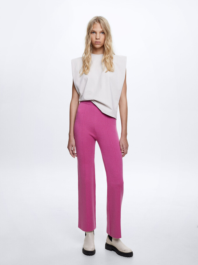 Straight Pants With Elastic Waistband, Pink, hi-res
