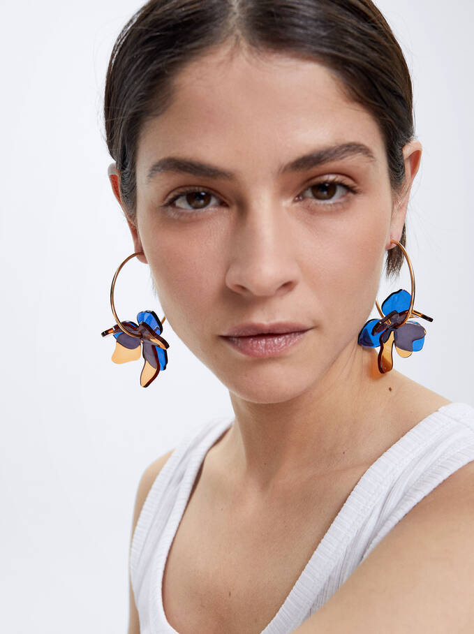 Resin Flower Hoop Earrings, Multicolor, hi-res