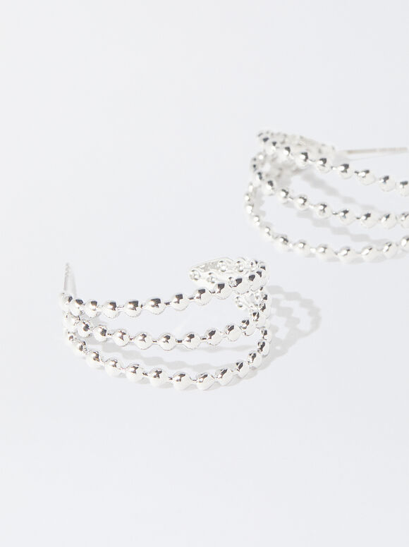 Silver-Plated Hoop Earrings, Silver, hi-res