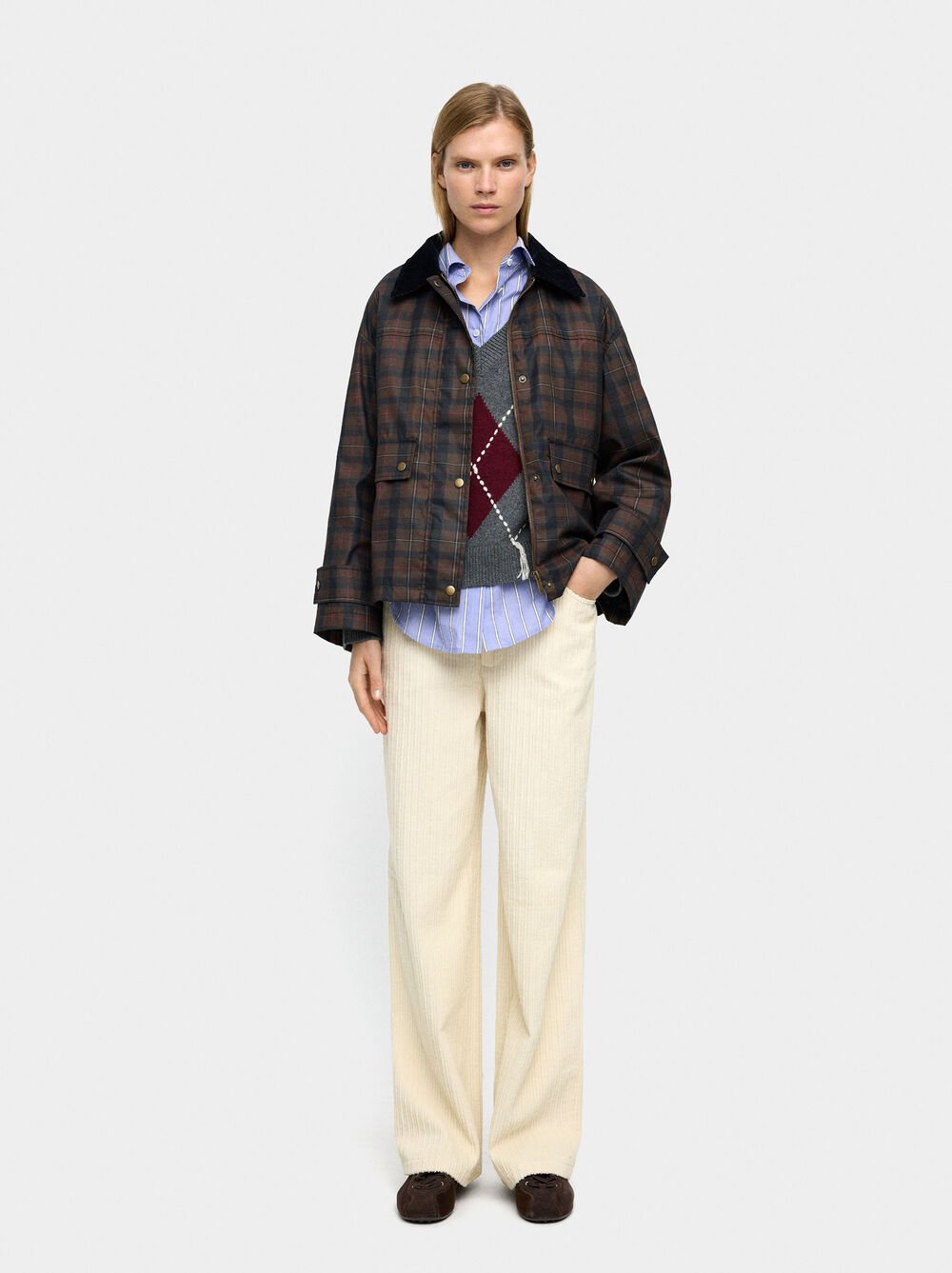 Jacket with squares and contrast collar