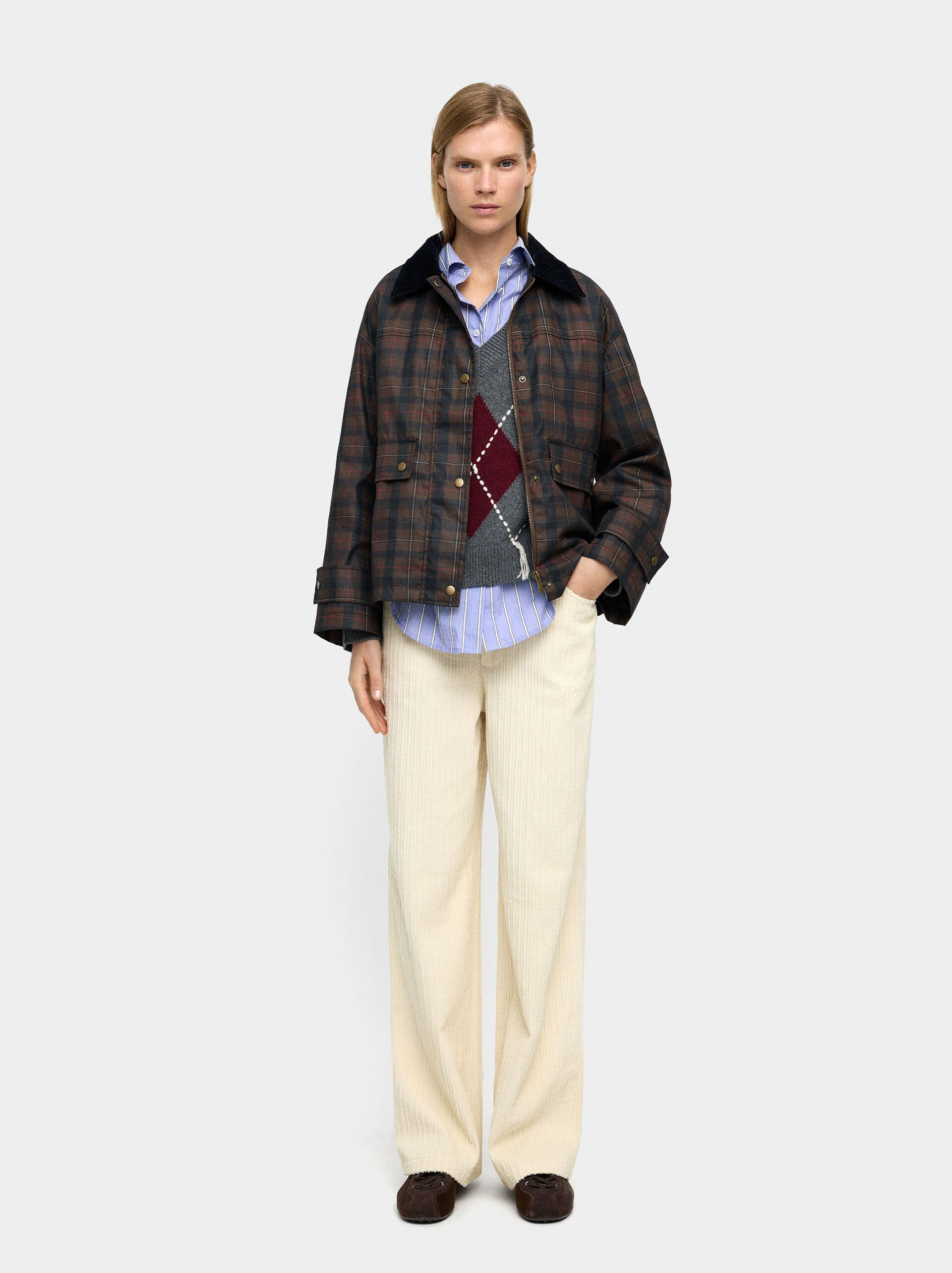 Jacket with squares and contrast collar image number 0.0