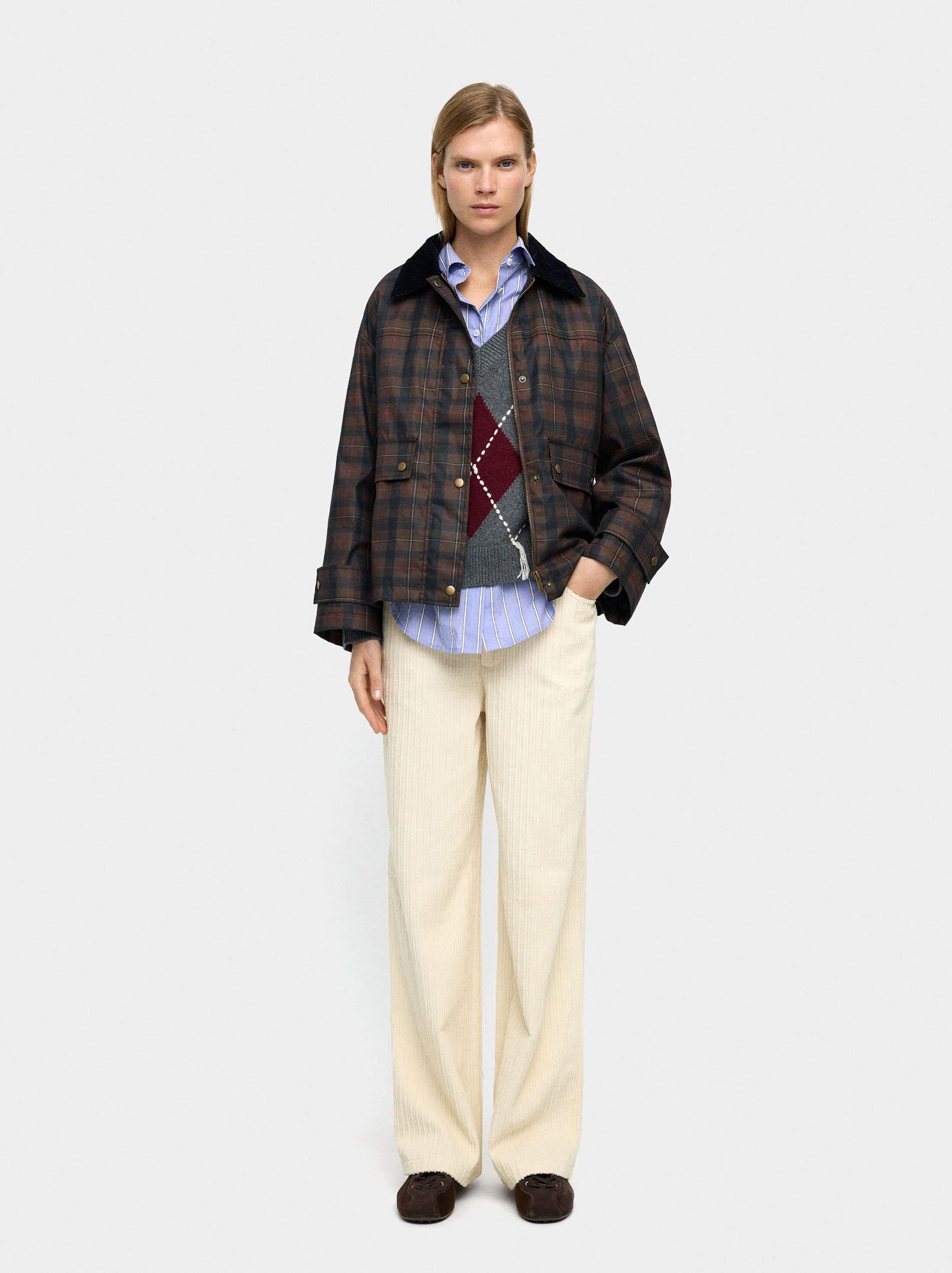 Jacket with squares and contrast collar image number 0.0