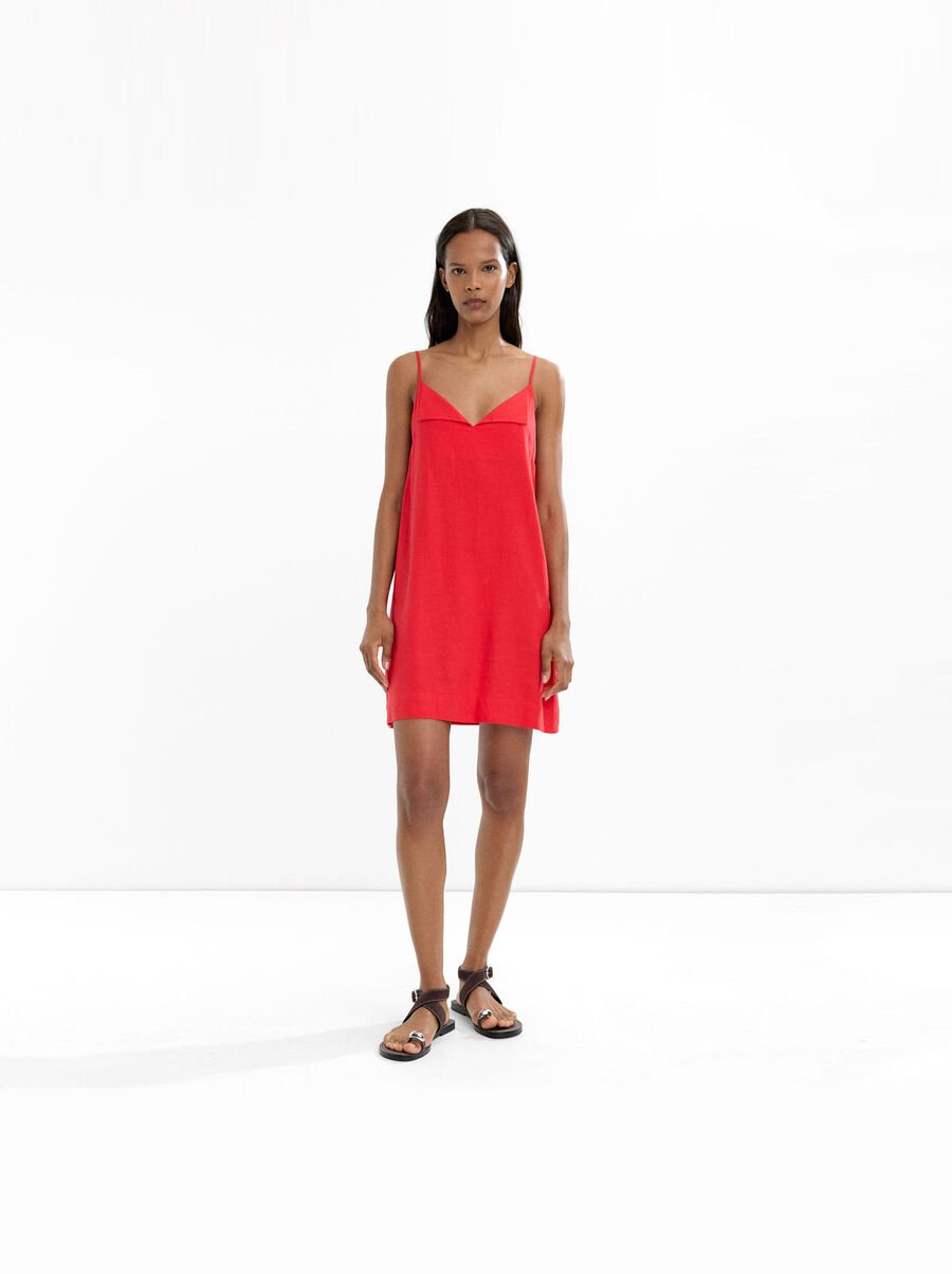 Short dress with straps linen blend