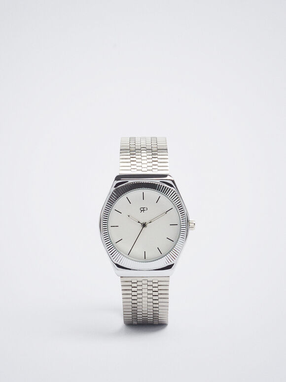 Montre En Acier Dorée, Argent, hi-res